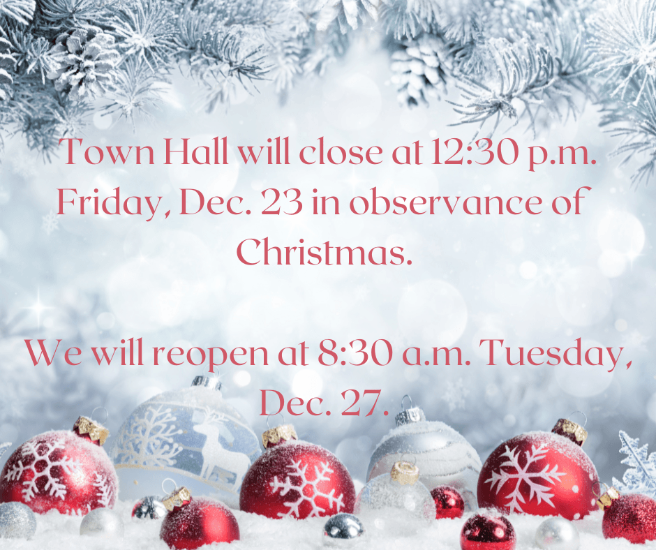 Town Hall closed for Christmas holiday 