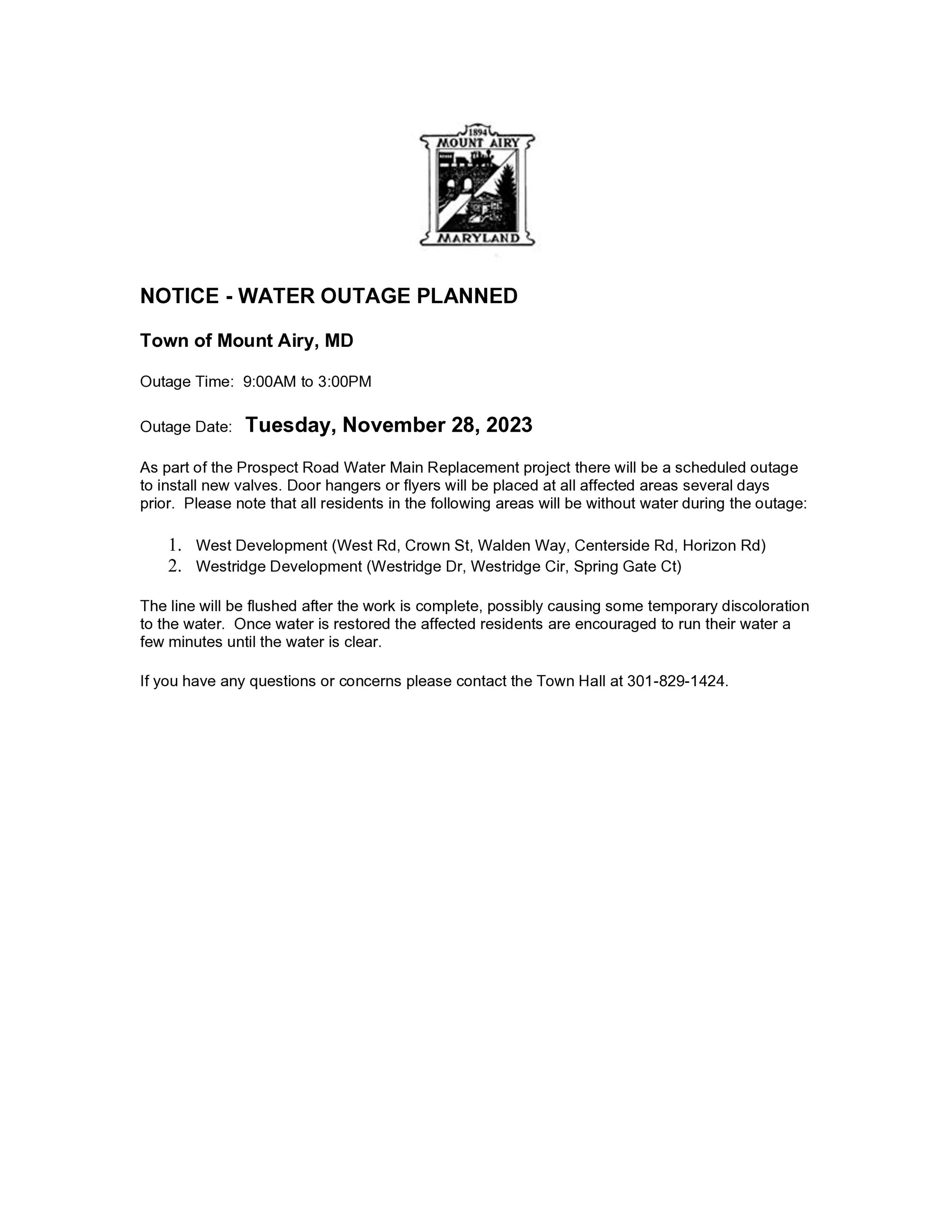 NOTICE of WATER OUTAGE