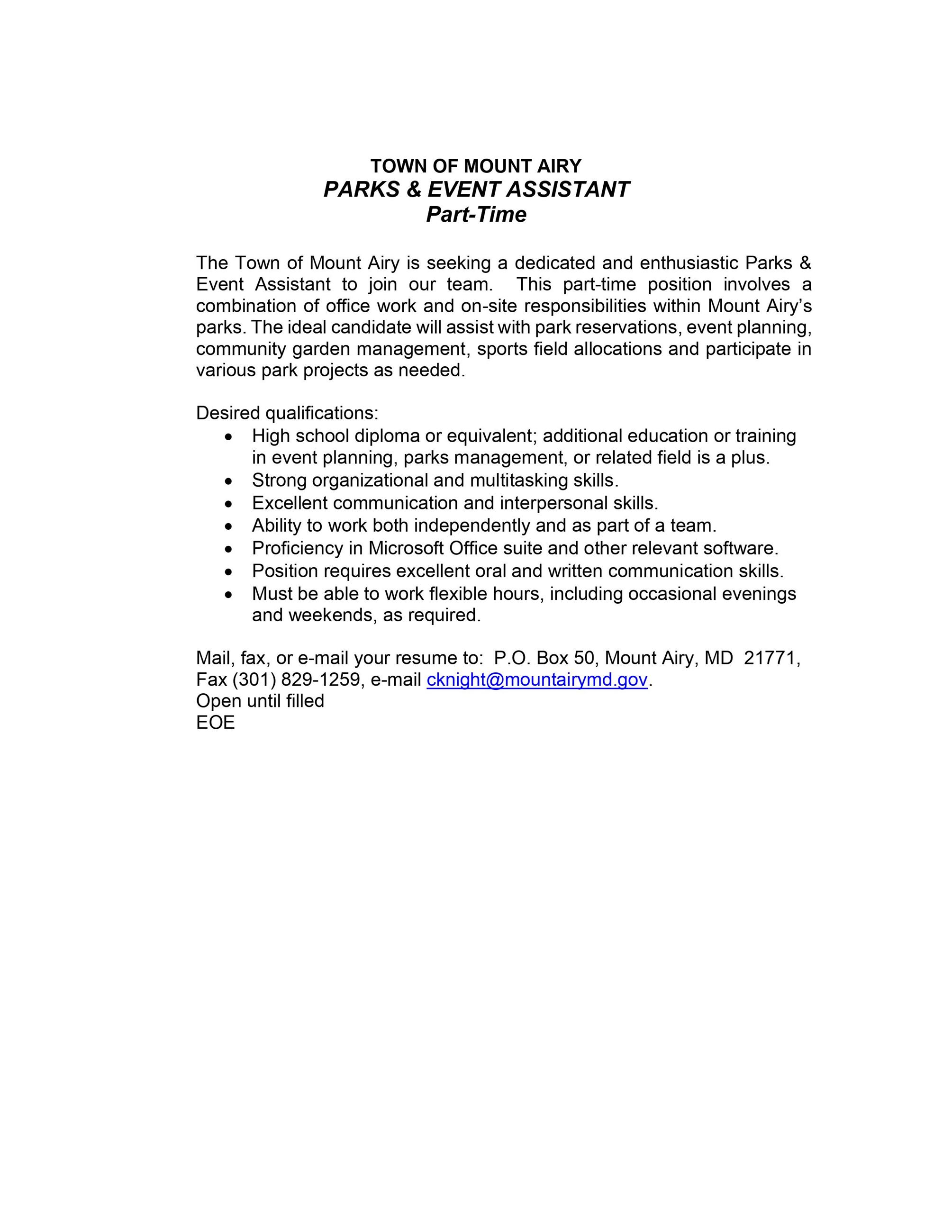 AD -- Parks  Event Assistant PT.