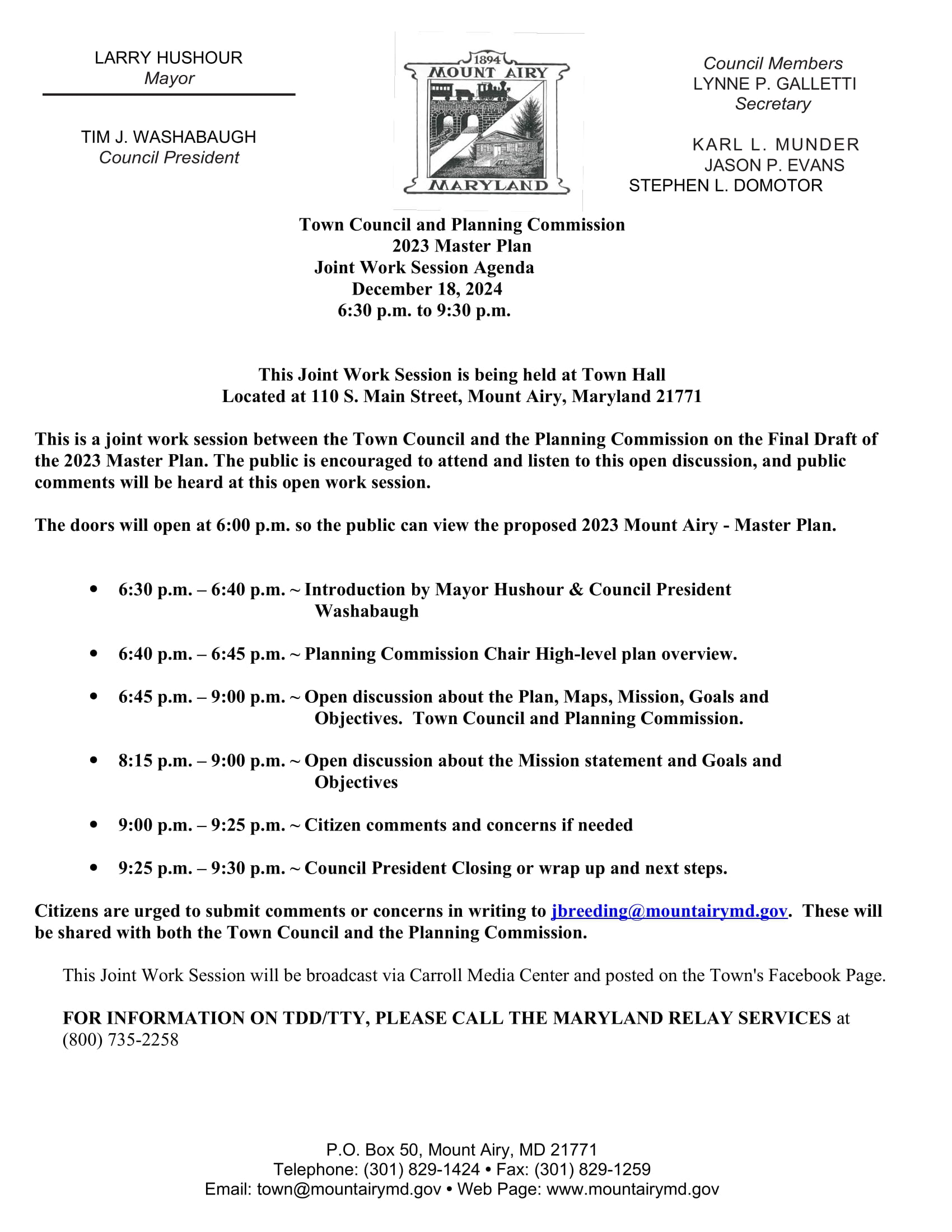 2024-12-18 2024 Master Plan Joint Work Session Agenda-1