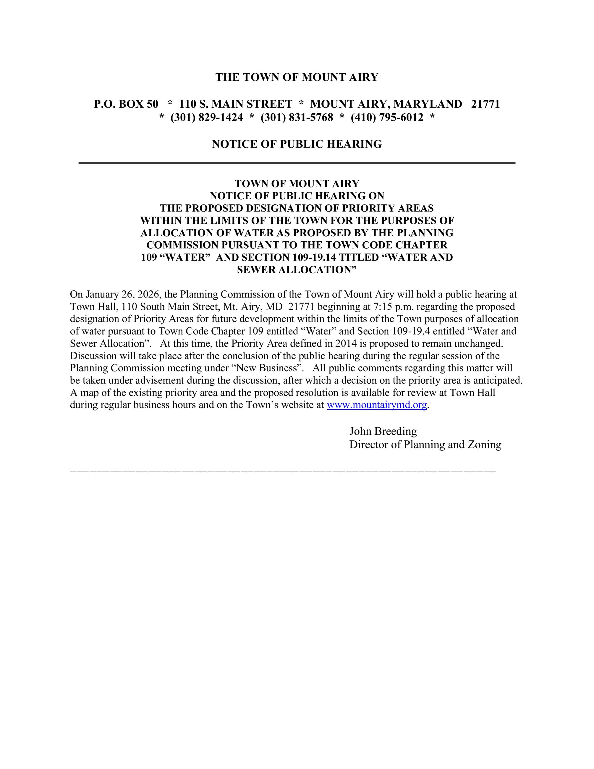 Notice of Public Hearing for Priority Area Designations 2026