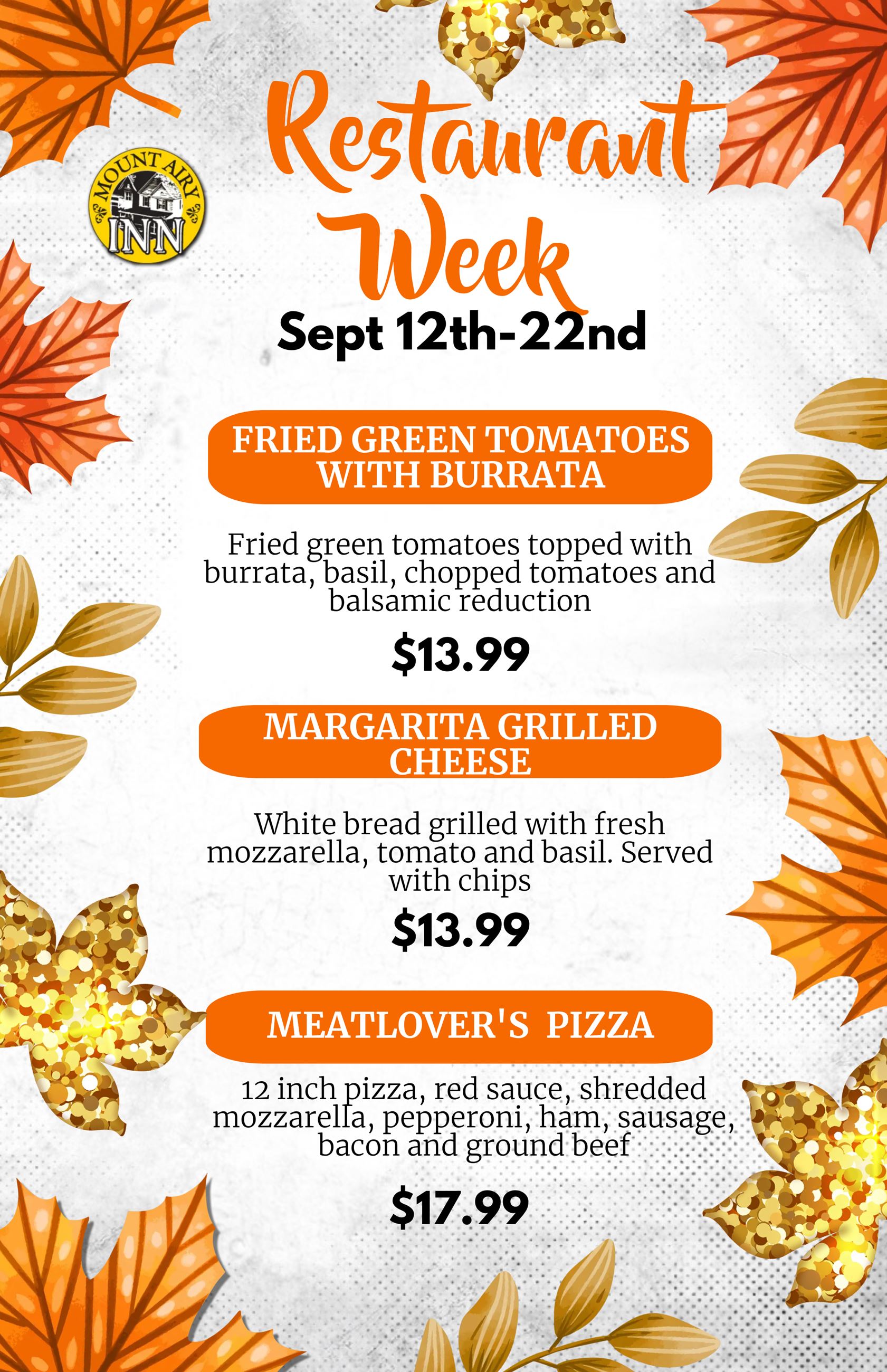 Mount Airy Inn restaurant week