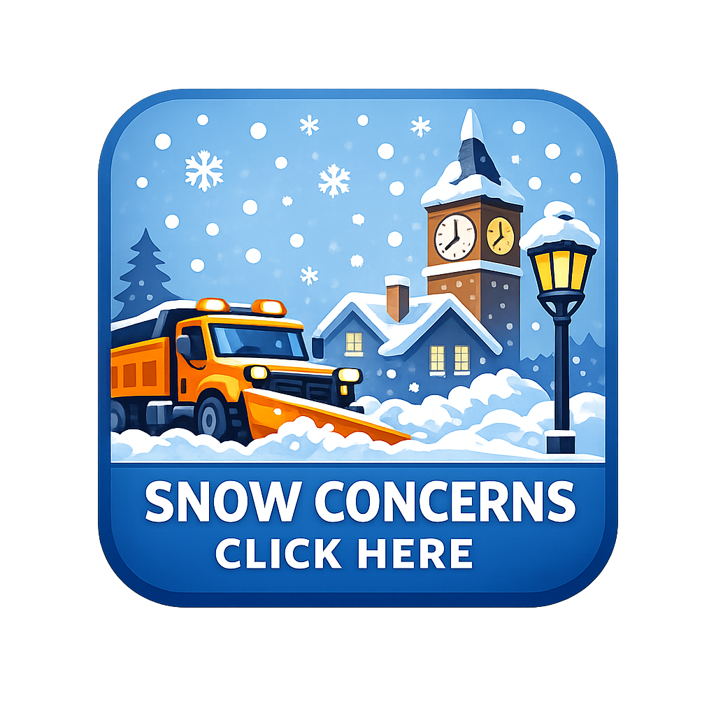 Snowplow clearing town scene button